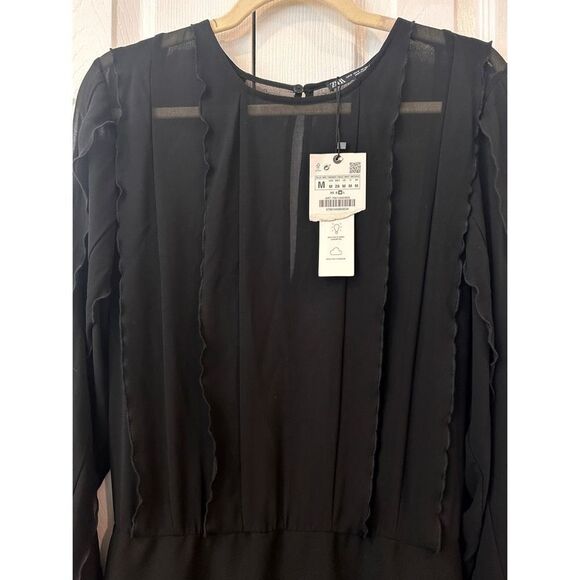 ZARA Black Ruffle Dress NWT Size M - Picture 10 of 11